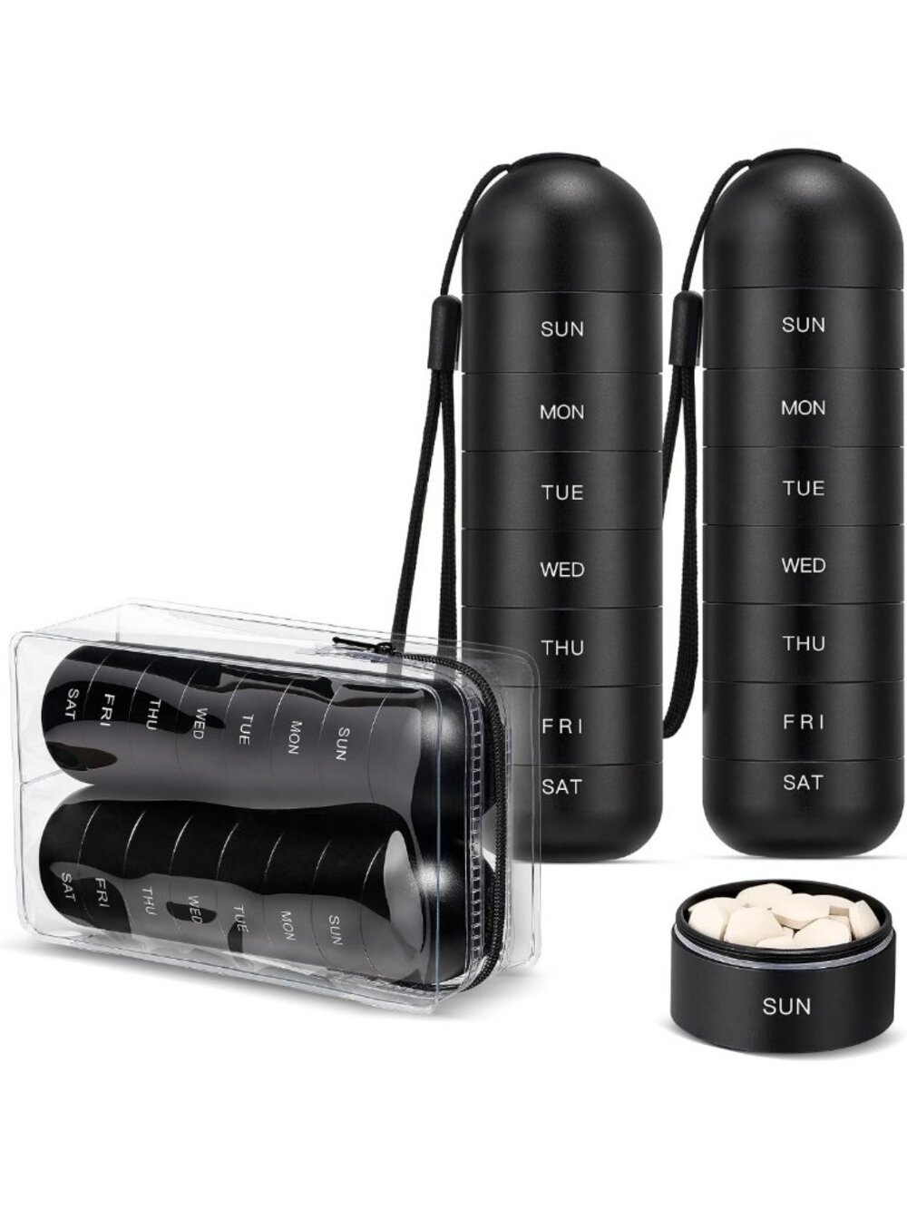 2 Pack Portable Waterproof Pill Organizer - Large Aluminum Weekly Medicine Case
